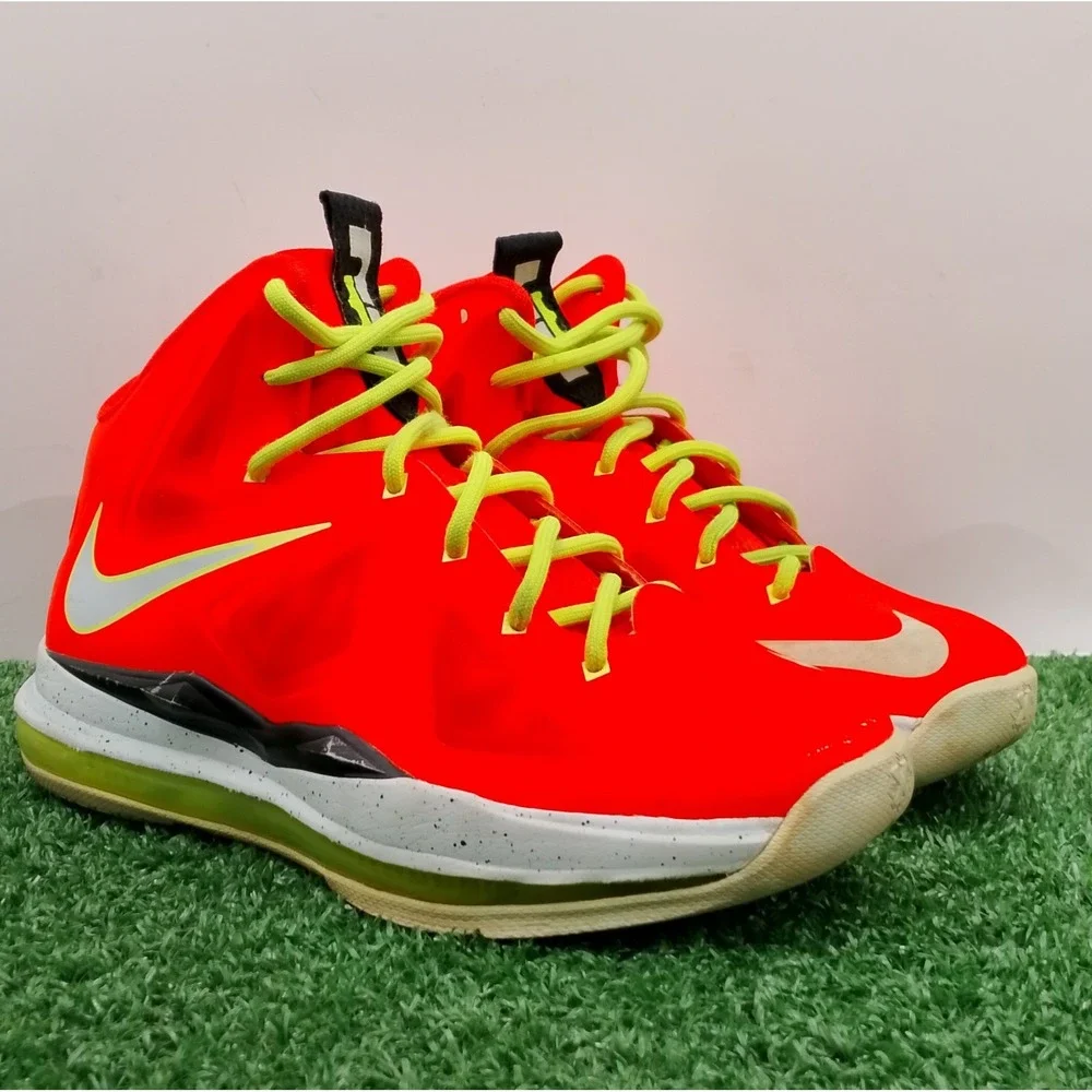 Nike LeBron 10 X Shoes Youth Size 4Y Bright Crimson Black Volt Athletic Sneakers